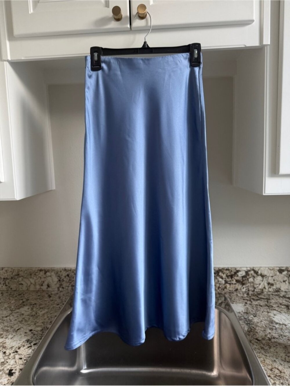 Zeagoo Satin A-Line Midi Skirt - Blue